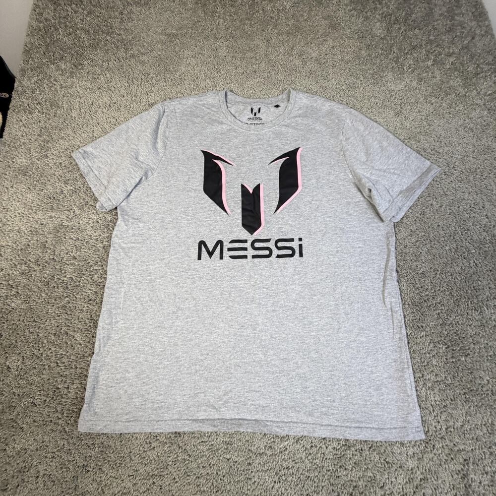 MESSi Collection Shirt Mens 2XL Gray Logo Graphic Crew Neck Tagless Cotton